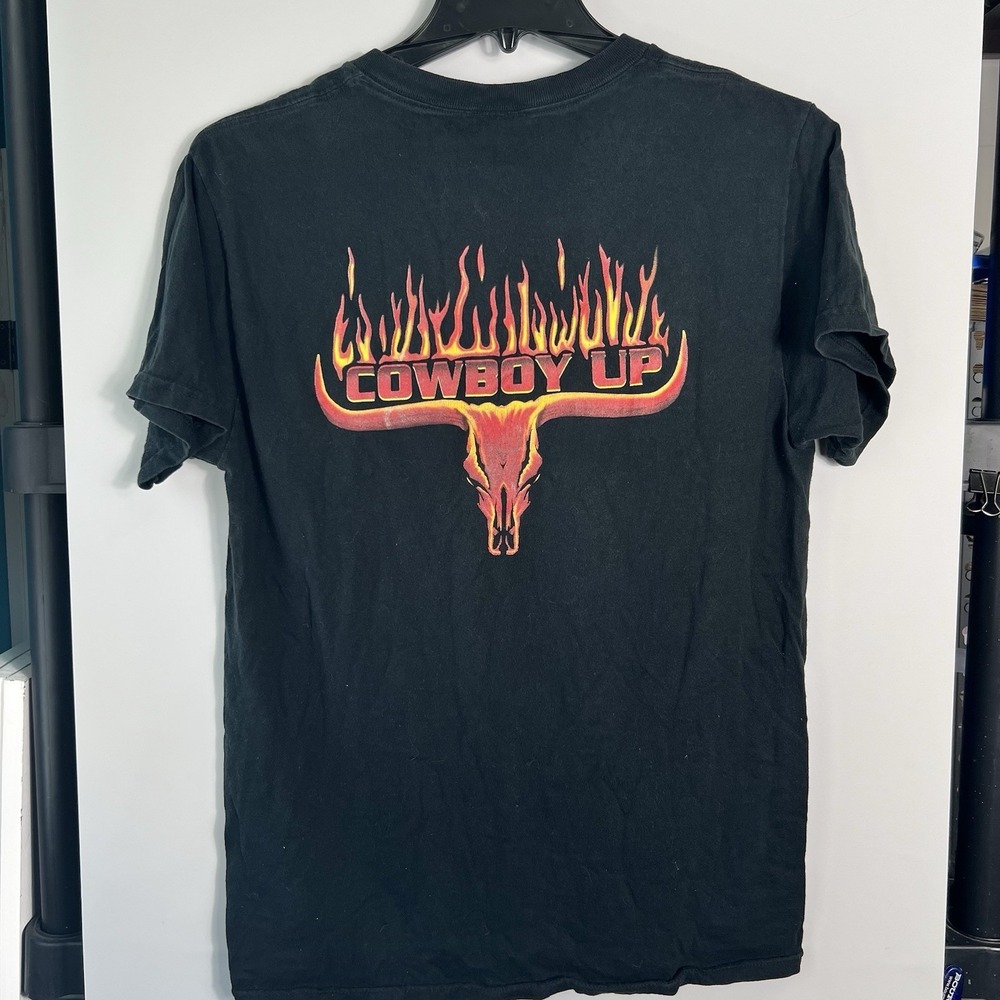 Vintage Fruit of the Loom COWBOY UP Mens Size‎ Medium Black Graphic T-Shirt Y2K